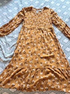 Sonoma Mustard Floral Maternity Long Sleeve Midi Dress Size L